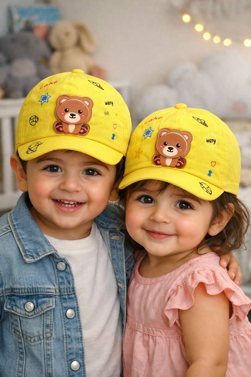 ​کلاه کپ بچگانه طرح خرس (رنگ زرد شاد)