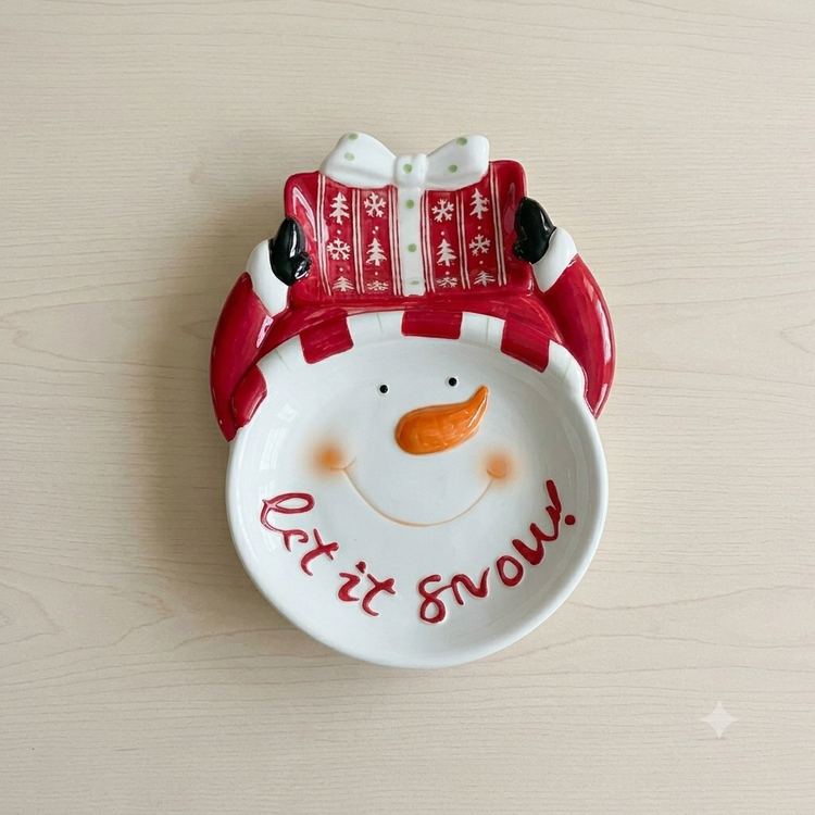 ظرف سرامیکی طرح آدمبرفی و بابانوئل (مدل Let It Snow)