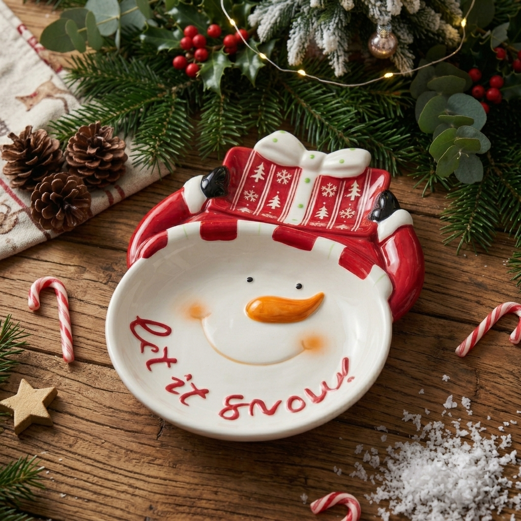 ​ظرف سرامیکی طرح آدم‌برفی و بابانوئل (مدل Let It Snow)