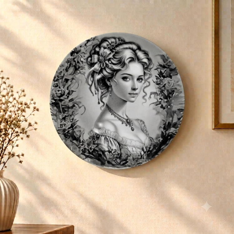 بشقاب دیوارکوب سرامیکی طرح پرتره کلاسیک (مجموعه طرحهای آبی و سیاه-سفید)